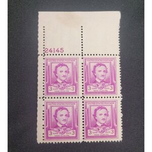 US Stamp #986 Edgar‎ Allan Poe 3c Purple Violet Corner Block